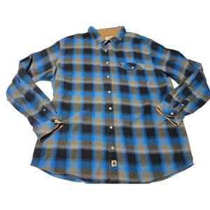 Legendary Whitetails Plaid Flannel Shirt 3XT Blue Black Brown Corduroy‎ Collar